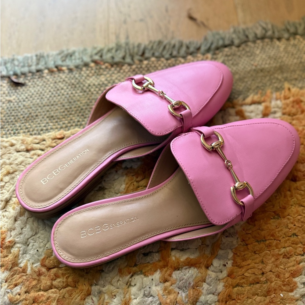BCBGeneration Pink Slip-On Mules with Gold Detail